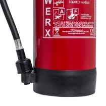 Plastic skirt and polyester coating to prevent damage to extinguisher or surroundings